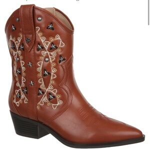 NWOT Sam & Libby women's brown studded embroidered western booties size 6
